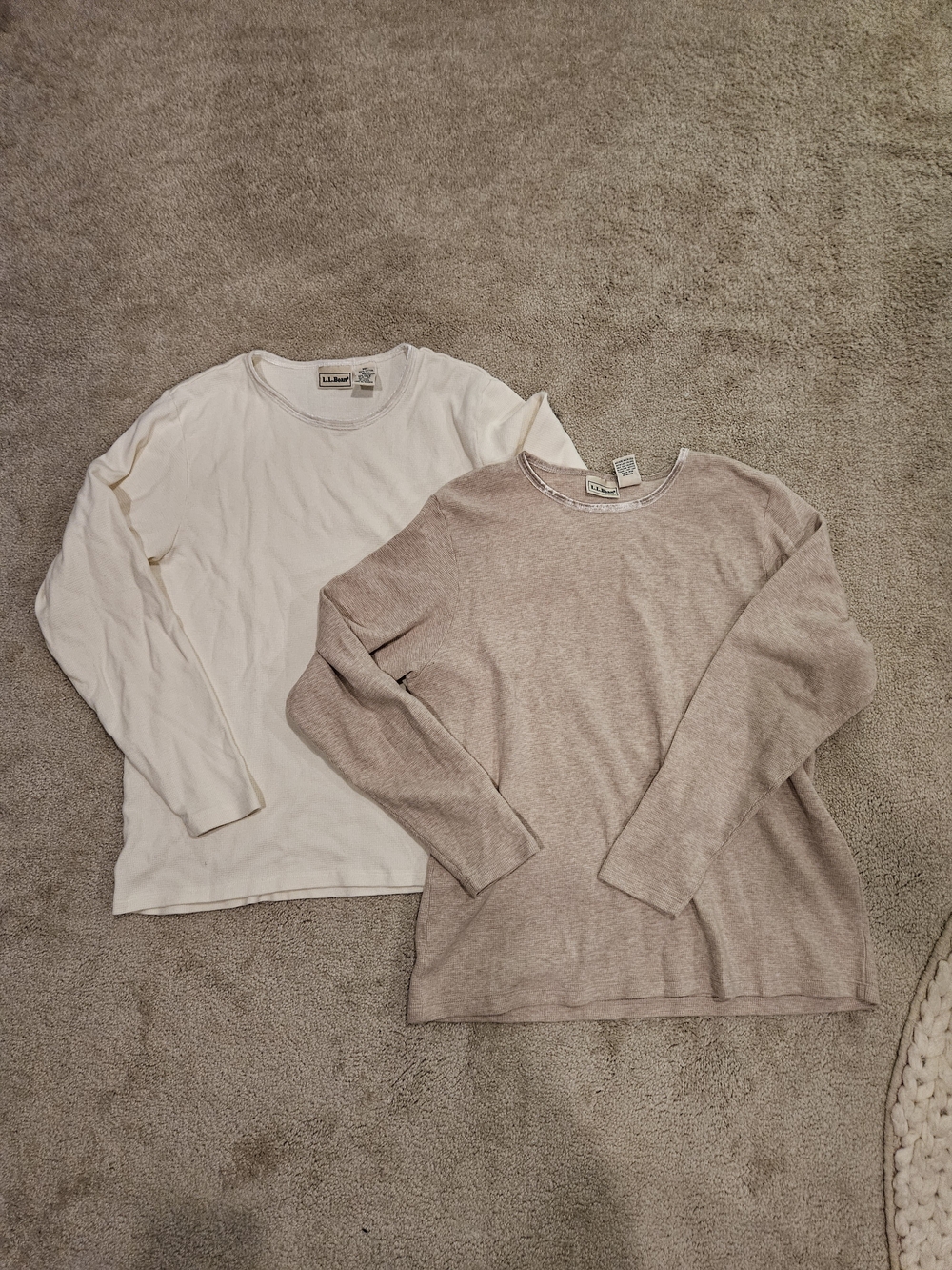 L.L. Bean Women's Long Sleeve Tops/Henleys/ Waffle Tops in Cream and Taupe